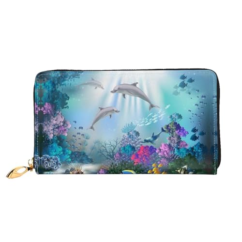 WYYDPPLK Pärchen Papageien Deluxe Leder Lange Clutch Geldbörse mit Olivendruck - Volldruck, doppelseitig, langlebig mit überlegener Speicherkapazität, Blue Ocean Unterwasserfisch, Einheitsgröße von WYYDPPLK