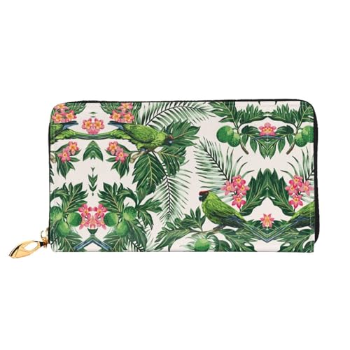 WYYDPPLK Pärchen Papageien Deluxe Leder Lange Clutch Geldbörse mit Olivendruck - Volldruck, doppelseitig, langlebig mit überlegener Speicherkapazität, Paar Papageien Olivgrün, Einheitsgröße von WYYDPPLK