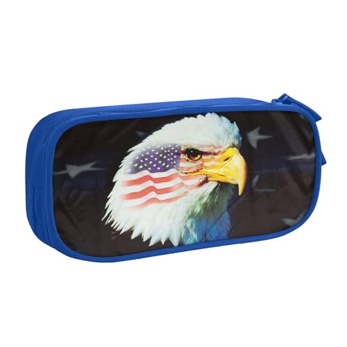 WYYDPPLK Patriotic Eagle Pencase with Full-Print Design - Durable Oxford Cloth Pencil Case for School, Office & Travel - Multi Pocket Storage Bag for Pens, Makeup & Accessories, blau, Einheitsgröße von WYYDPPLK