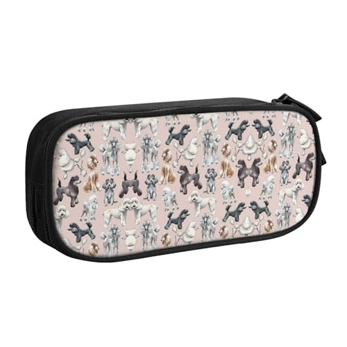 WYYDPPLK Poodles Dogs Pencase with Full-Print Design - Durable Oxford Cloth Pencil Case for School, Office & Travel - Multi Pocket Storage Bag for Pens, Makeup & Accessories, Schwarz , Einheitsgröße von WYYDPPLK