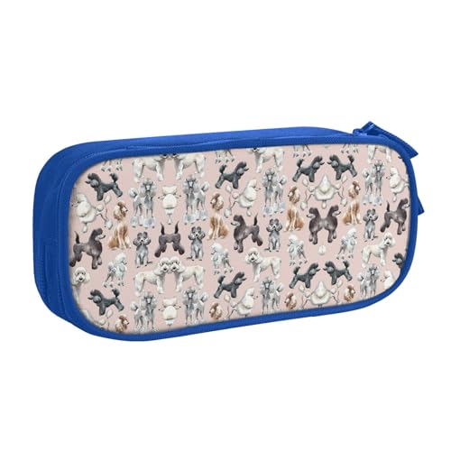 WYYDPPLK Poodles Dogs Pencase with Full-Print Design - Durable Oxford Cloth Pencil Case for School, Office & Travel - Multi Pocket Storage Bag for Pens, Makeup & Accessories, blau, Einheitsgröße von WYYDPPLK