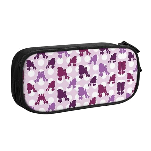 WYYDPPLK Purple Poodle Polka Dot Pencase with Full-Print Design - Durable Oxford Cloth Pencil Case for School, Office & Travel - Multi Pocket Storage Bag for Pens, Makeup & Accessories, Schwarz von WYYDPPLK