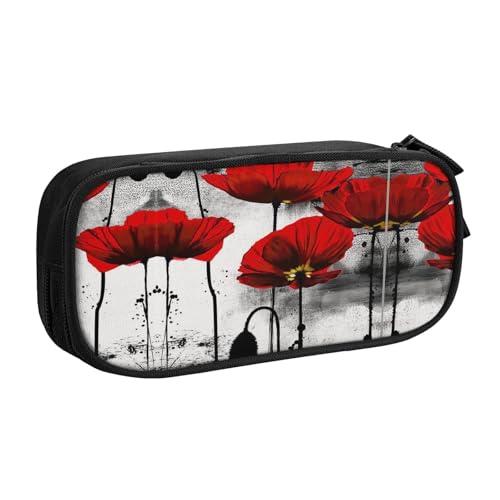 WYYDPPLK Schönes Federmäppchen mit Mohnblumen-Motiv, Volldruck-Design, strapazierfähiges Oxford-Tuch, Federmäppchen für Schule, Büro und Reisen, Aufbewahrungstasche mit mehreren Fächern für Stifte von WYYDPPLK