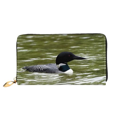 WYYDPPLK Schwarze und goldene Geldbörse mit Hintergrunddruck, Luxus-Leder, lang, Clutch, Volldruck, doppelseitig, langlebig, mit überlegener Speicherkapazität, Loon Nature Birds, Einheitsgröße von WYYDPPLK