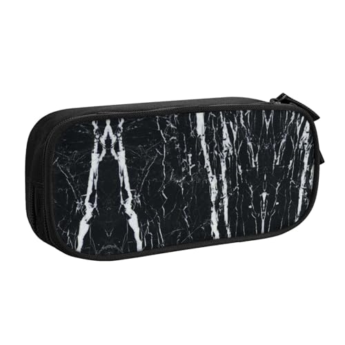 WYYDPPLK Schwarze und weiße Marmor-Federmäppchen mit Volldruck-Design, strapazierfähiges Oxford-Tuch, Federmäppchen für Schule, Büro und Reisen, Aufbewahrungstasche mit mehreren Fächern für Stifte von WYYDPPLK