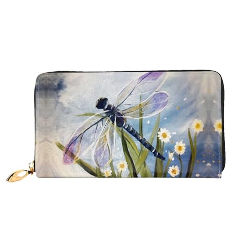 WYYDPPLK Stone Blue Gold Marmor Print Deluxe Leder Lange Clutch Geldbörse - Volldruck, doppelseitig, langlebig mit überlegener Speicherkapazität, Libellen-Malerei, Einheitsgröße von WYYDPPLK