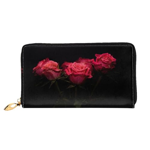 WYYDPPLK Stone Blue Gold Marmor Print Deluxe Leder Lange Clutch Geldbörse - Volldruck, doppelseitig, langlebig mit überlegener Speicherkapazität, Rote Rose und schwarze Blätter., Einheitsgröße von WYYDPPLK