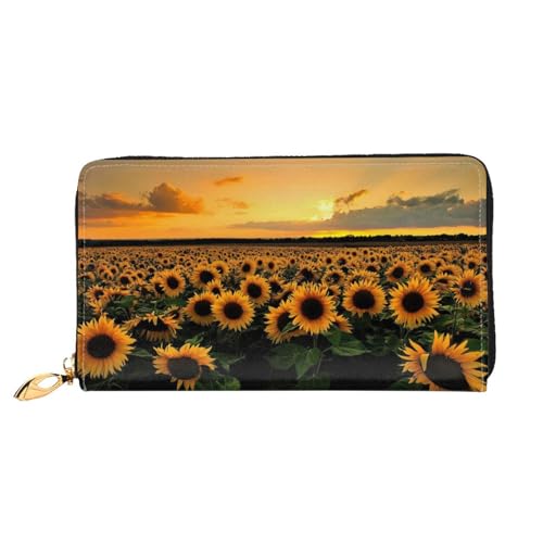 WYYDPPLK Stone Blue Gold Marmor Print Deluxe Leder Lange Clutch Geldbörse - Volldruck, doppelseitig, langlebig mit überlegener Speicherkapazität, Sonnenblumen Meer, Einheitsgröße von WYYDPPLK