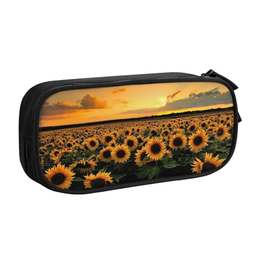 WYYDPPLK Sunflowers Sea Pencase with Full-Print Design - Durable Oxford Cloth Pencil Case for School, Office & Travel - Multi Pocket Storage Bag for Pens, Makeup & Accessories, Schwarz , Einheitsgröße von WYYDPPLK