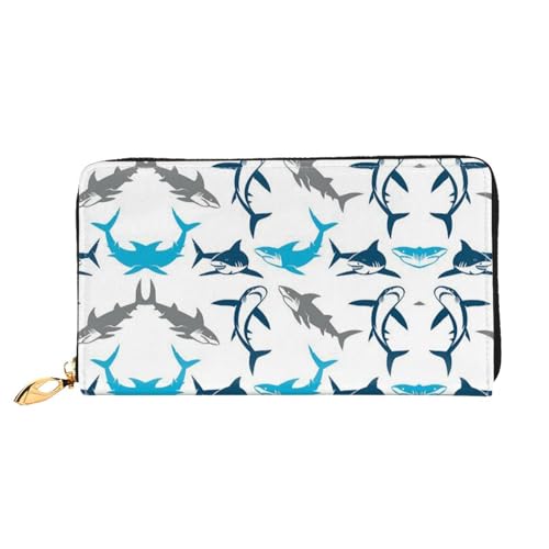 WYYDPPLK Sushi Print Deluxe Leder Lange Clutch Geldbörse - Volldruck, doppelseitig, langlebig mit überlegener Speicherkapazität, Haie, Einheitsgröße von WYYDPPLK