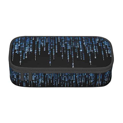 WYYDPPLK The Blue Binary Print Federmäppchen mit hoher Kapazität – vielseitige, langlebige und kompakte Schreibwarentasche aus Oxford-Gewebe mit mehreren, Schwarz , Einheitsgröße, Kosmetikkoffer von WYYDPPLK