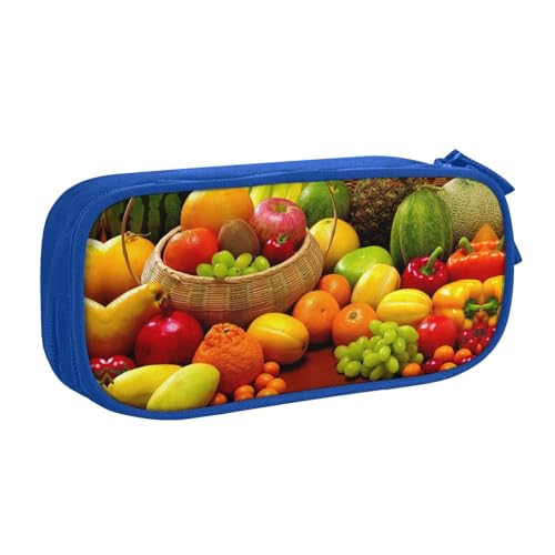 WYYDPPLK Variety Fresh Vegetables Fruits Pencase with Full-Print Design - Durable Oxford Cloth Pencil Case for School, Office & Travel - Multi Pocket Storage Bag for Pens, Makeup & Accessories, blau von WYYDPPLK