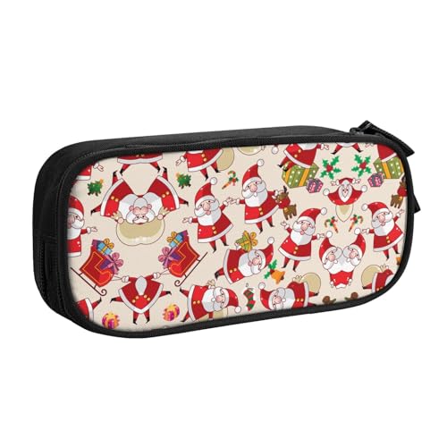 WYYDPPLK Weihnachts-Cartoon-Weihnachtsmann-Federmäppchen mit Volldruck-Design, strapazierfähiges Oxford-Tuch, Federmäppchen für Schule, Büro & Reisen, Multi Pocket Aufbewahrungstasche für Stifte von WYYDPPLK