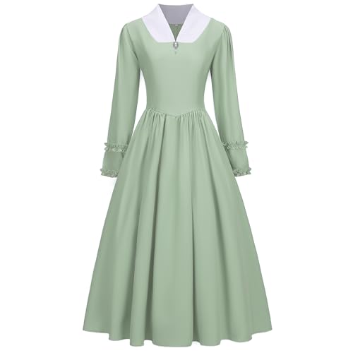Kolonialkleid für Damen, bescheidenes Prärie-Kleid, Kolonialkleid, Bürgerkriegskleid, Pionier-Kostüm, Kleid (Hellgrün, Größe 2XL) von WYZJL