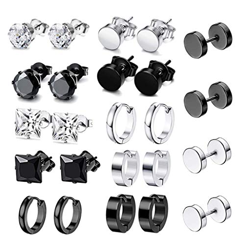 WZBHCZLJ 12 Paare/Set Edelstahl Punk Ohrringe Hip Hop Hop Felsohrohrstollen Drop Dangle von WZBHCZLJ