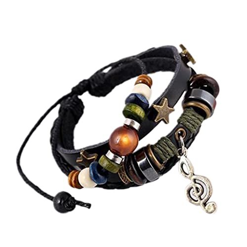 WZBHCZLJ Retro Coin Brown Lederseil Braid Wrap Multi Layer Schild Holzperlen Charme Armband Bolo Armband von WZBHCZLJ