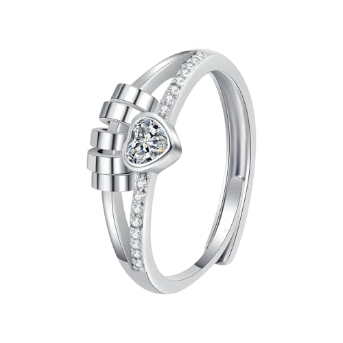 WZBHCZLJ Stabile Messing Ängstliche Ringe 14K Gold Plated Heart Designs Mit Kubikzirkonia Spinner Perle Tragbar Für Stressabbau von WZBHCZLJ