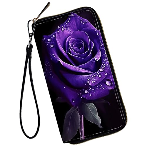 WZCJDHMJ Damen-Geldbörse, großes Fassungsvermögen, Clutch, Geldbörse für Damen, Herren, Kreditkartenhalter, PU-Leder, Handtasche, Geldbörse, Clutch-Geldbörse, Purple Rose, Casual von WZCJDHMJ