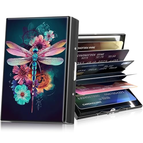 WZCJDHMJ Damen-Geldbörse aus Metall, kleines Kreditkartenetui für Damen, Herren, Geldbörse mit 6 Kartenfächern, Schöne Libelle von WZCJDHMJ