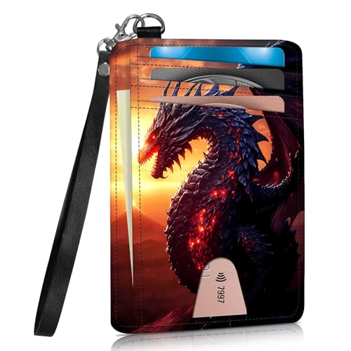 WZCJDHMJ Kreditkartenetui, schmal, mit Umhängeband, RFID-blockierend, Kartenetui mit Ausweisfenster, drache von WZCJDHMJ