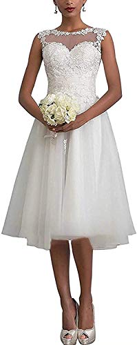 WZEFEIO Kurz Brautkleid A-Linie Spitzen Hochzeitskleid Standesamtliche für Damen Vintage Brautmode Hochzeit Partykleid, Elfenbein, 48 WZEFEIO Kurz Brautkleid A-Linie Spitzen Hochzeitskleid Standesamtliche für Damen Vintage Brautmode Hochzeit Partykleid, Elfenbein, 48 von WZEFEIO
