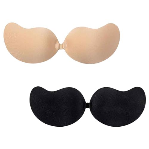 Klebe BH Push up, 2 Stück Unsichtbarer BH, 2 Stück Nippelpads, BH Rückenfrei Trägerloser BH Silikon Trägerloser BH für Abendkleid Brautkleid Badeanzug und rückenfreie (A) von WZHHDM