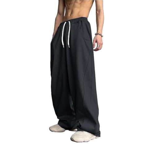 WZIKAI Herren Baggy Sweatpants Elastische Taille Kordelzug Weites Bein Sweatpants Casual Loose Baggy Jogger mit Taschen, Schwarz, Mittel von WZIKAI
