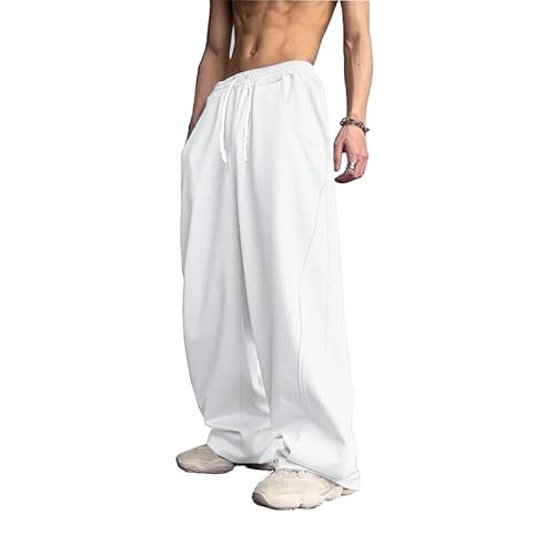 WZIKAI Herren Baggy Sweatpants Elastische Taille Kordelzug Weites Bein Sweatpants Casual Loose Baggy Jogger mit Taschen, Weiss/opulenter Garten, X-Groß von WZIKAI