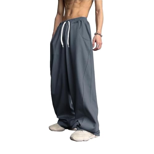 WZIKAI Herren Baggy Sweatpants Elastische Taille Kordelzug Weites Bein Sweatpants Casual Loose Baggy Jogger mit Taschen, grau dunkel, X-Groß von WZIKAI