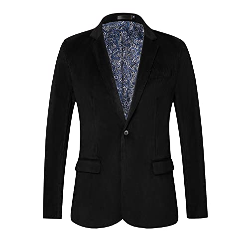 WZIKAI Herren Casual Cord Blazer Jacke Slim Fit EIN-Knopf Arbeitskleidung Sport Mantel, Schwarz, L von WZIKAI