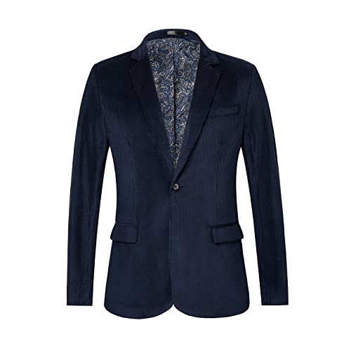 WZIKAI Herren Casual Cord Blazer Jacke Slim Fit Ein-Knopf Arbeitskleidung Sport Mantel, Marineblau, L von WZIKAI