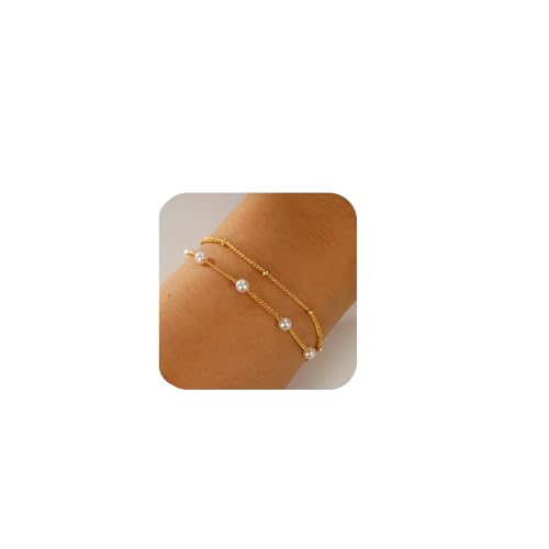 Goldperlen-Armbänder für Damen, zierliche 14 Karat vergoldete Armbänder, Perlen, Brautjungfern-Armbänder, mehrlagig, läuft nicht an, Schmuck für Frauen, One Size, Messing, Kein Edelstein Goldperlen-Armbänder für Damen, zierliche 14 Karat vergoldete Armbänder, Perlen, Brautjungfern-Armbänder, mehrlagig, läuft nicht an, Schmuck für Frauen, One Size, Messing, Kein Edelstein von WZJLY