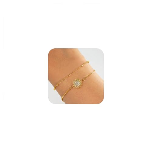 Kreuz-Armband für Damen, zierliche 14 Karat vergoldete Perlen, Brautjungfern-Armbänder für Frauen, kleines Handgelenk, trendige, dünne Kette, Sonnenblumen-Armband, Goldschmuck für Damen, Taufgeschenk Kreuz-Armband für Damen, zierliche 14 Karat vergoldete Perlen, Brautjungfern-Armbänder für Frauen, kleines Handgelenk, trendige, dünne Kette, Sonnenblumen-Armband, Goldschmuck für Damen, Taufgeschenk von WZJLY