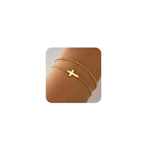 Kreuz-Armband für Damen, zierliche 14 Karat vergoldete Perlen, Brautjungfern-Armbänder für Frauen, kleines Handgelenk, trendige, dünne Kette, Sonnenblumen-Armband, Goldschmuck für Damen, Taufgeschenk Kreuz-Armband für Damen, zierliche 14 Karat vergoldete Perlen, Brautjungfern-Armbänder für Frauen, kleines Handgelenk, trendige, dünne Kette, Sonnenblumen-Armband, Goldschmuck für Damen, Taufgeschenk von WZJLY