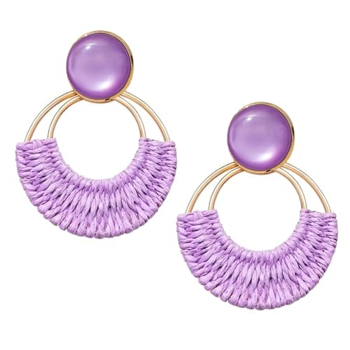 WZJLY Damen Bohemian Sommer Strand Handgemachte Stroh Rebe Anhänger Runde Ohrringe, Eisen, Kein Edelstein WZJLY Damen Bohemian Sommer Strand Handgemachte Stroh Rebe Anhänger Runde Ohrringe, Eisen, Kein Edelstein von WZJLY