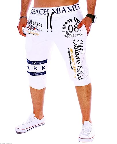3/4 Hose Herren Outdoor Running Sport Short Komfortabel Atmungsaktiv Wanderhose Herren Alphabets Druck Hose Capri Sommer All-Match Slim Fit Short Herren B-White M von WZL