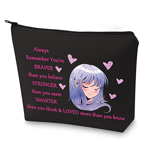 WZMPA Amine Girl Kosmetiktasche Anime-Fans Geschenk You Are Braver Stronger Smarter Than You Think Japan Anime Make-up Reißverschluss Tasche für Frauen Teenager Mädchen, Always Amine Bl, Passform von WZMPA