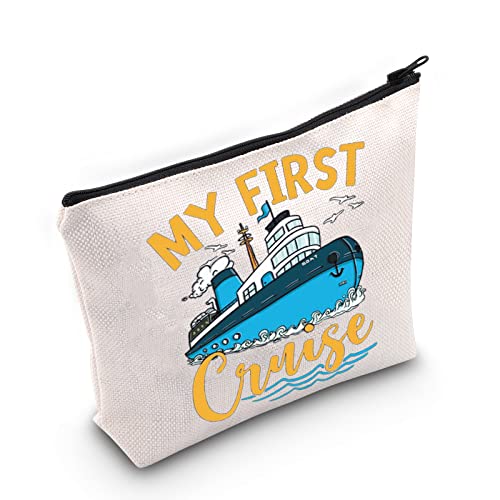 WZMPA Cruise Vacation Kosmetiktasche Make-up-Tasche Kreuzfahrt Reise 2022 Geschenke My First Cruise Zipper Pouch Bag Für Frauen Mädchen, First Cruise, Passform von WZMPA