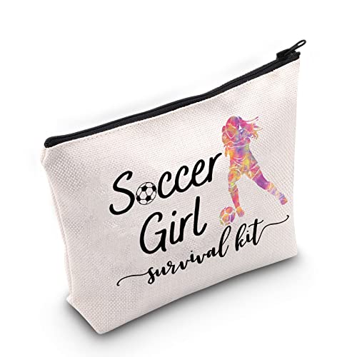 WZMPA Kosmetiktasche für Mädchen, Fußballspieler, Geschenk, Überlebensset, Make-up-Tasche mit Reißverschluss, für Fußballbälle, Training, Geschenk, Fußball-Mädchen von WZMPA