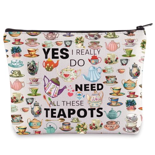 WZMPA Kosmetiktasche für Teekannen-Liebhaber, Teetrinker, Geschenk, mit Aufschrift "Yes I Really Do Need All These Teapots", Teekannen, Kosmetiktasche von WZMPA