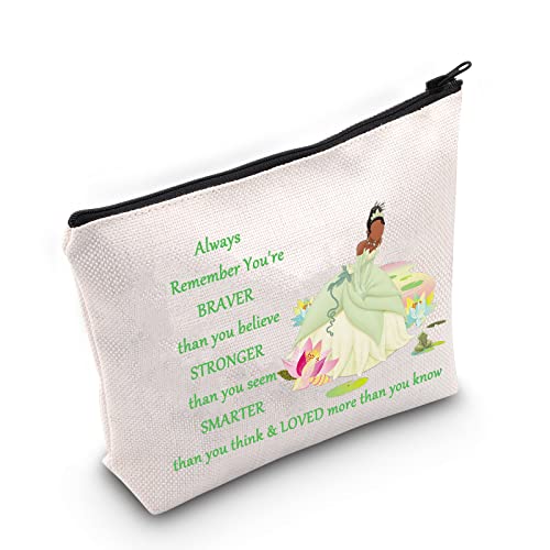 WZMPA Kosmetiktasche mit Frosch-Prinzessinnen-Fans, Geschenk mit Aufschrift You Are Braver Stronger Smarter Than You Think Princess, mit Reißverschluss, für Damen und Mädchen, Always Tiana, von WZMPA