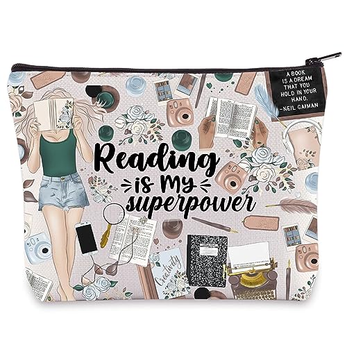 WZMPA Lese-Kosmetiktasche Leseliebhaber Geschenke Lesen ist meine Super Power Make-up Reißverschlusstasche Tasche für Leser Lehrer Schüler, Leseleistung, Kosmetiktasche von WZMPA