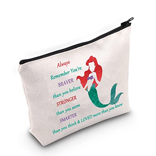 WZMPA Meerjungfrau Ariel Kosmetiktasche Meerjungfrau Ariel inspiriertes Geschenk You Are Braver Stronger Smarter Than You Think Ariel Makeup Reißverschlusstasche Tasche für Frauen Mädchen, Always von WZMPA