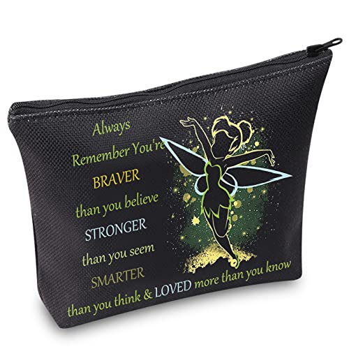 WZMPA Pixie Dust Kosmetiktasche, Märchen-Fans, inspiriertes Geschenk, mit Aufschrift You Are Braver Stronger Smarter Than You Think, Feen-Make-up-Tasche, Always Tink-Bell von WZMPA