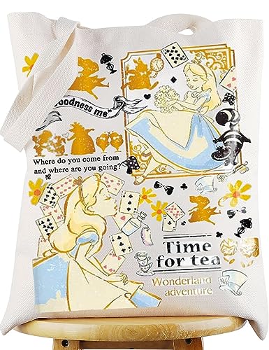 WZMPA Prinzessin Alice Tragetasche Grinsekatze & weiße Kaninchen-Fans Geschenk Wunderland Alice wiederverwendbare Einkaufstüten für Filmfans, Alice Tote, Large von WZMPA