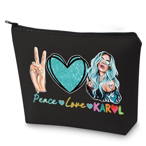 WZMPA Von Sänger inspirierte Kosmetiktasche, lateinamerikanische Sänger-Fans, Geschenk, Frieden, Liebe, Sänger, Make-up, Reißverschlusstasche für Musikliebhaber, Love Karol BL, Kosmetiktasche von WZMPA