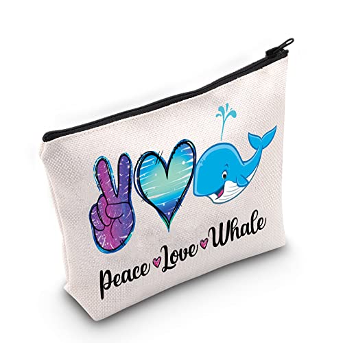 WZMPA Wal Kosmetiktasche Make-up-Tasche Meer Ozean Wal Liebhaber Geschenk Frieden Liebe Wal Ozean Reißverschluss Tasche für Frauen Mädchen, Peace Love Whale von WZMPA