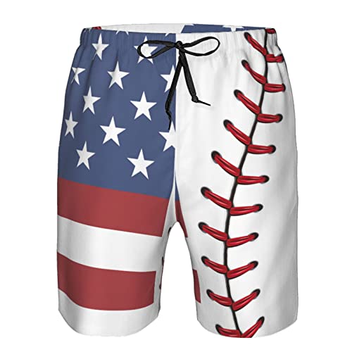 WZOMT Herren Baseball Amerikanische Flagge Beach Shorts Badehose Quick Dry Boardshorts mit Taschen und Netzfutter, Baseball American Flag, Large von WZOMT
