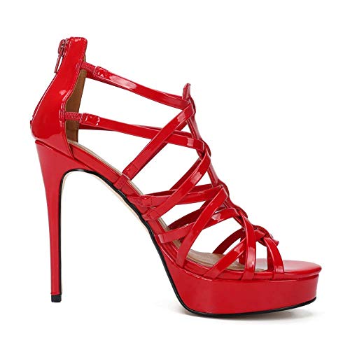 WZSHOES Hohe Qualität Weiblich High Heel Schuhe Super Hohe Ferse Runder Kopf Party Hochzeit Bar Abendessen Einkaufszentrum Büro Abiball Weiblich Beliebten High Heel,Rot,EU48 von WZSHOES