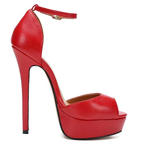 Weiblich High Heel Schuhe Atmungsaktiv Super Hohe Ferse Plattform Party Hochzeit Bar Abendessen Einkaufszentrum Büro Abiball Weiblich Beliebten High Heel,Rot,EU47 von WZSHOES